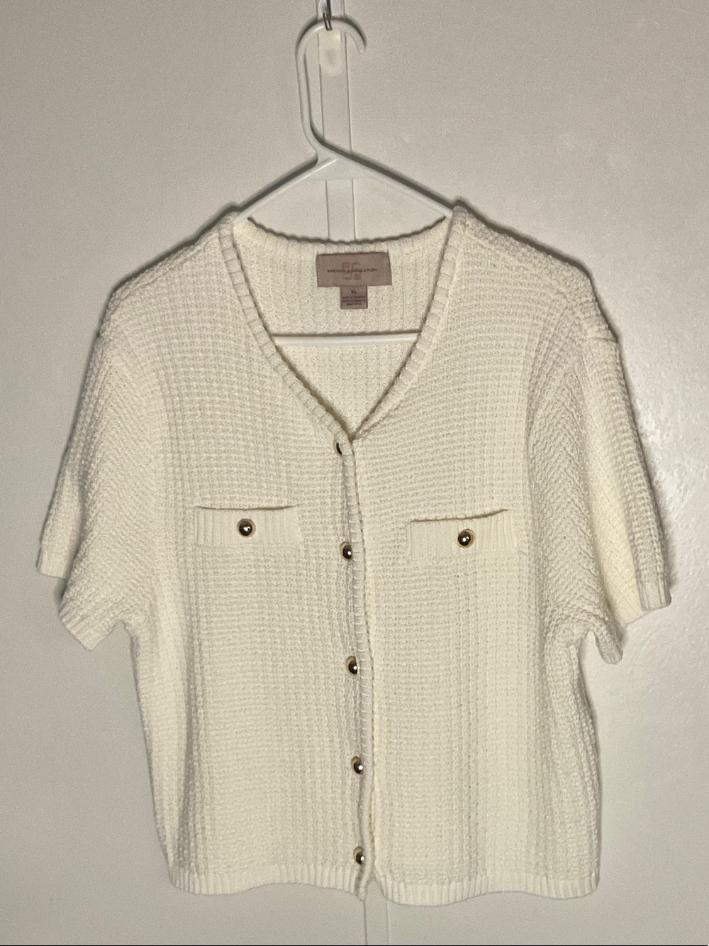 French Connection Cream Short-Sleeve Button Cardigan